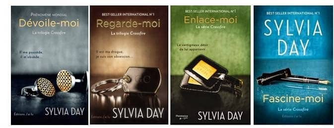 Couvertures des 4 tomes de la saga romantique Crossfire de Sylvia Day